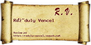 Ráduly Vencel névjegykártya